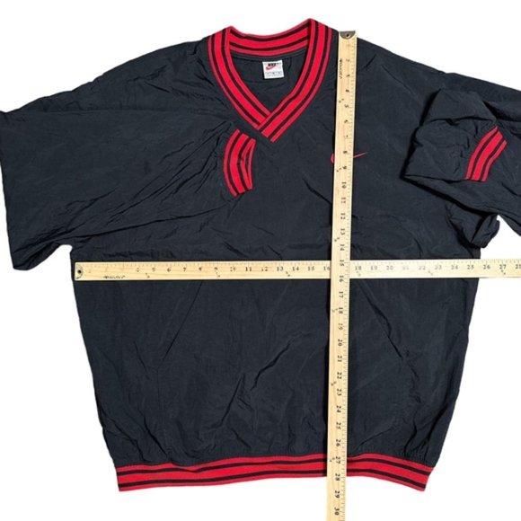 Vintage 90s Nike Nylon Swoosh V Neck Pullover Jacket Black Red Mens Large - Picture 6 of 6